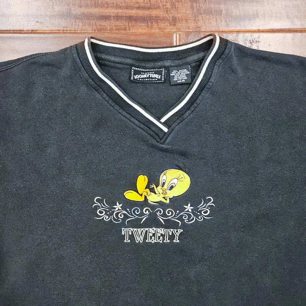 Vintage Looney Tunes Embroidered Tweety Bird Black Sweatshirt Womens Medium
